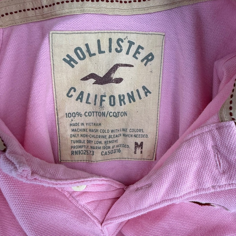 Hollister Mens Pink Short Sleeve Pique Polo Shirt  Medium M Unisex 100% Cotton - Picture 3 of 9